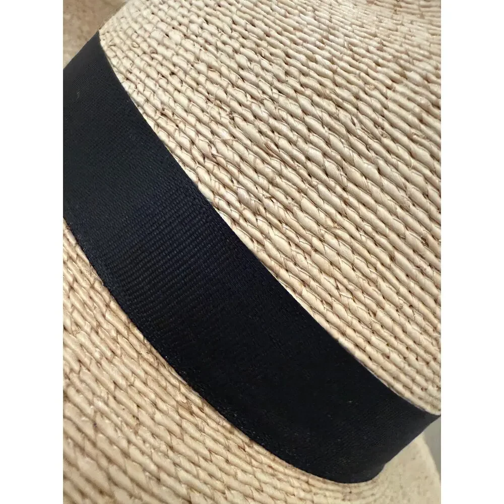 Stetson Rushmore Palm Fedora Hat Natural Straw Black Band Medium Made Mexico
